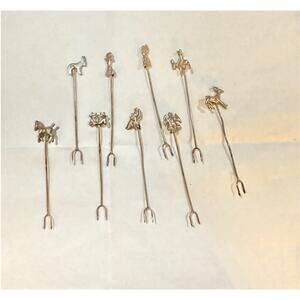 9 Vintage Southwest Theme D' Oeuvres Forks Cocktail Picks Twisted Silver Metal